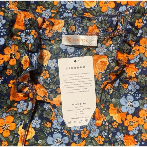 KIRUNDO Long Sleeve Boho Floral Print Casual Loose Dress Size L New With Tag - Picture 6 of 10